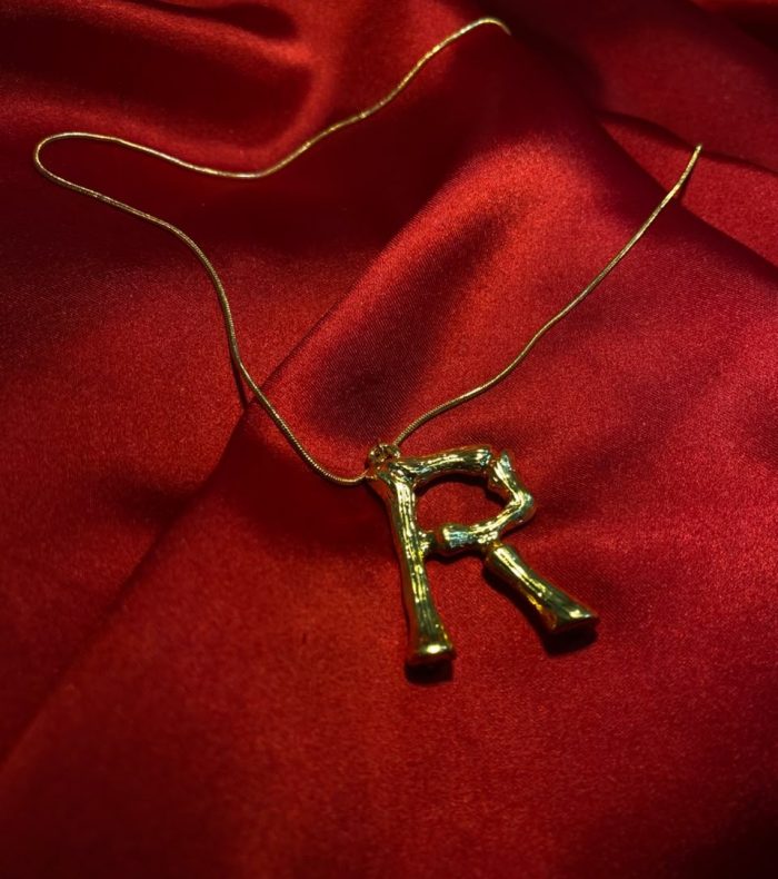 Delicate Gold Snake Chain Necklace with Initial R Pendant