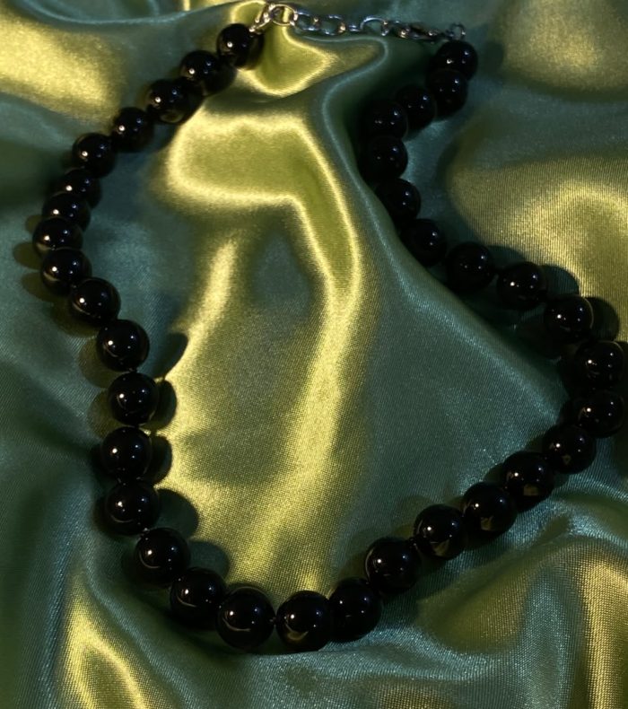 Full Strand Smooth Black Beads Necklace